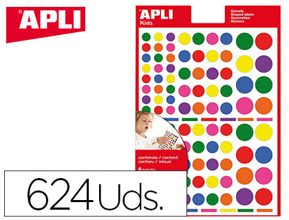 ETIQUETAS APLI AUTOADESIVAS CIRCULO MULTICOLOR BLISTER DE 6 FOLHAS