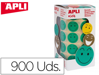 ETIQUETAS APLI AUTOADESIVAS SMILE VERDE CARA FELIZ ROLO DE 900 UNIDADES