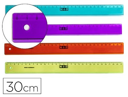 REGUA M+R 30 CM PLASTICO DE CORES SORTIDAS GRADUADA E BISELADA