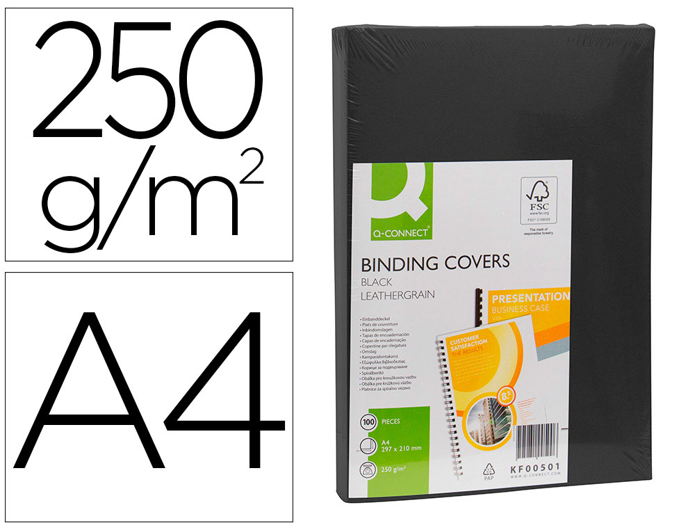 CAPA DE ENCADERNACAO Q-CONNECT CARTAO DIN A4 PRETA IMITACAO PELE 250 GR CAIXA DE 100 UNIDADES