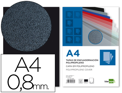 CAPA DE ENCADERNACAO LIDERPAPEL POLIPROPILENO DIN A4 0.8 MM PRETA PACK DE 50 UNIDADES
