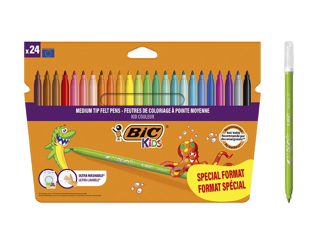 MARCADOR BIC KIDS CORES ESTOJO DE 18 + 6 CORES TINTA BASE DE AGUA LAVAVEL