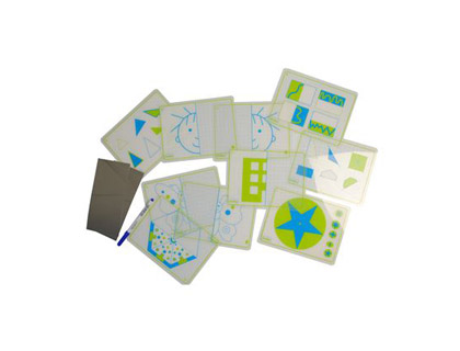 JOGO FICHAS HENBEA TRANSPARENTES + ESPELHOS SIMETRIAS E FORMAS 21X15 CM SET 10 CARTOES + 2 ESPELHOS