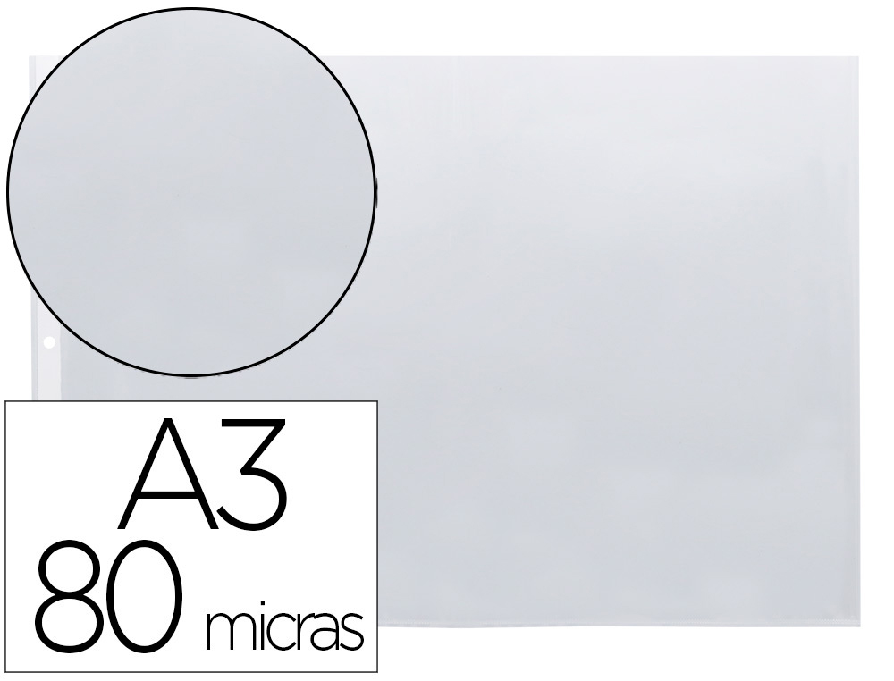 BOLSA CATALOGO/MICA Q-CONNECT DIN A3 AO BAIXO 80 MICRONS CRISTAL COM ABERTURA SUPERIOR - BOLSA DE 10