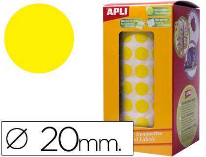 ETIQUETAS APLI AUTOADESIVAS CIRCULARES 20 MM AMARELO EM ROLO DE 1770 ETIQUETAS