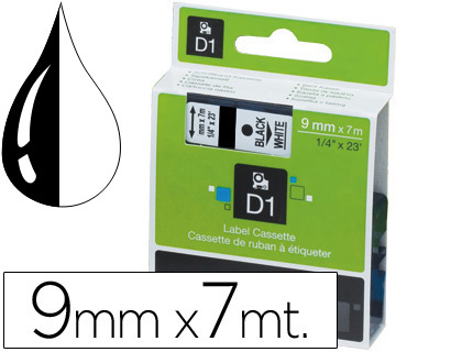 FITA DYMO D1 PRETO-BRANCO 9 MM X 7 MT